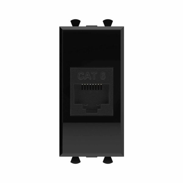 Компьютерная розетка RJ-45 без шторки модульная, кат.6, Avanti, черный квадрат, 1 модуль Компьютерная розетка RJ-45 без шторки модульная, кат.6, Avanti, черный квадрат, 1 модуль