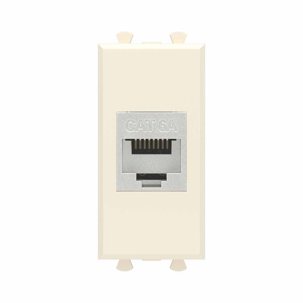 Компьютерная розетка RJ-45 без шторки модульная, кат.6А экранированная, Avanti, ванильная дымка, 1 модуль Компьютерная розетка RJ-45 без шторки модульная, кат.6А экранированная, Avanti, ванильная дымка, 1 модуль