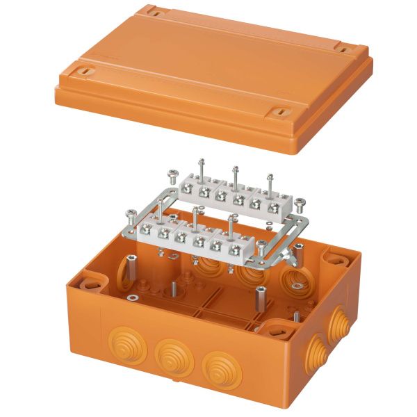 Коробка пластиковая FS с кабельными вводами и клеммниками, IP55, 240х190х90 мм, 12р, 450V, 32A, 10 мм2 Коробка пластиковая FS с кабельными вводами и клеммниками, IP55, 240х190х90 мм, 12р, 450V, 32A, 10 мм2