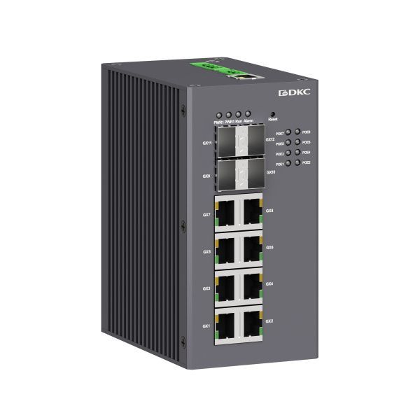 Промышленный управляемый коммутатор, с поддержкой PoE, 4×100Base-X,1000Base-X, 10/100/1000Base-T(X) SFP слота: 8×10/100/1000Base-T(X) RJ45PoE портов, 48В DC (18-57В DC), с резервированием Промышленный управляемый коммутатор, с поддержкой PoE, 4×100Base-X,1000Base-X, 10/100/1000Base-T(X) SFP слота: 8×10/100/1000Base-T(X) RJ45PoE портов, 48В DC (18-57В DC), с резервированием