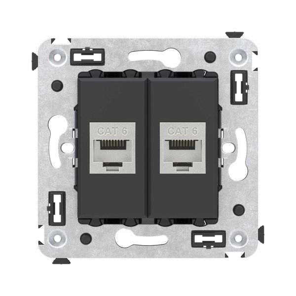 Компьютерная розетка RJ-45 без шторки в стену, кат.6 двойная экранированная, Avanti, черный матовый Компьютерная розетка RJ-45 без шторки в стену, кат.6 двойная экранированная, Avanti, черный матовый