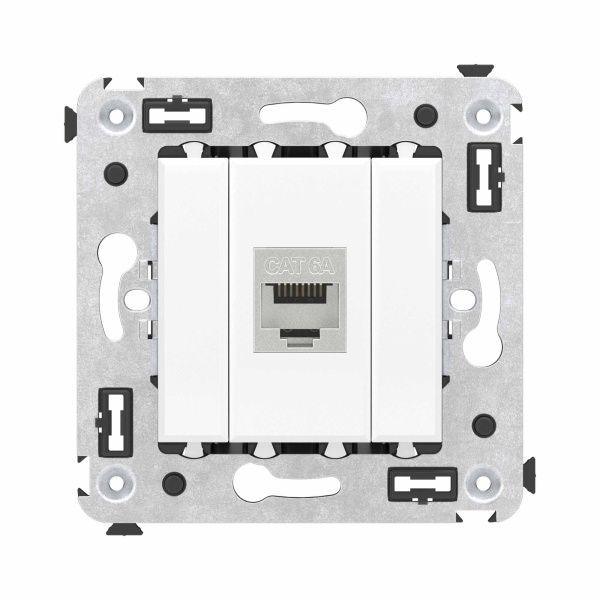 Компьютерная розетка RJ-45 без шторки в стену, кат.6A одинарная экранированная, Avanti, белое облако Компьютерная розетка RJ-45 без шторки в стену, кат.6A одинарная экранированная, Avanti, белое облако
