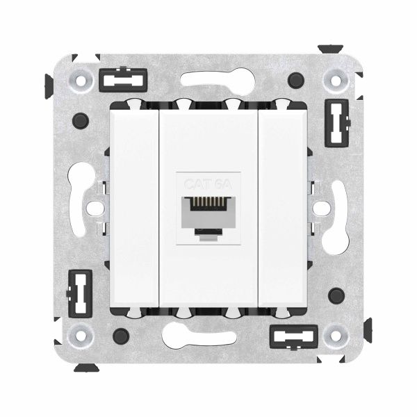 Компьютерная розетка RJ-45 без шторки в стену, кат.6A одинарная, Avanti, белое облако Компьютерная розетка RJ-45 без шторки в стену, кат.6A одинарная, Avanti, белое облако