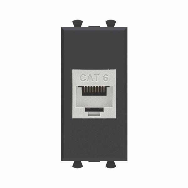 Компьютерная розетка RJ-45 без шторки модульная, кат.6 экранированная, Avanti, черный матовый, 1 модуль Компьютерная розетка RJ-45 без шторки модульная, кат.6 экранированная, Avanti, черный матовый, 1 модуль
