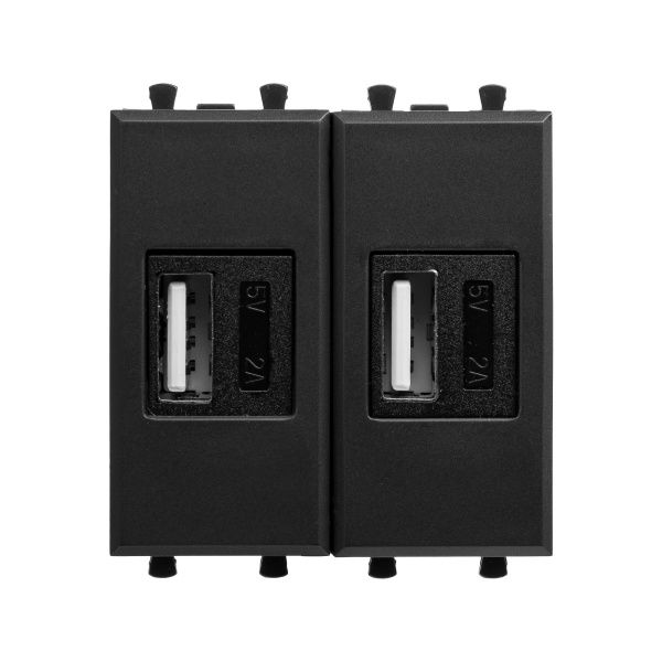 USB зарядное устройство модульное 2.1 А, Avanti, черный матовый, 2 модуля USB зарядное устройство модульное 2.1 А, Avanti, черный матовый, 2 модуля