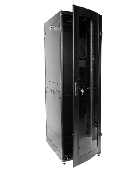 Шкаф телекоммуникационный напольный ПРОФ универсальный 42U (600 × 1000) дверь стекло,чёрный, в сборе