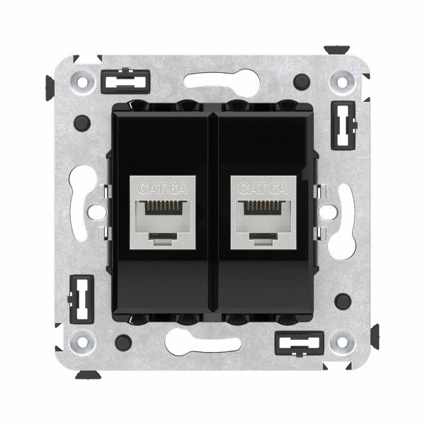 Компьютерная розетка RJ-45 без шторки в стену, кат.6А двойная экранированная, Avanti, черный квадрат Компьютерная розетка RJ-45 без шторки в стену, кат.6А двойная экранированная, Avanti, черный квадрат