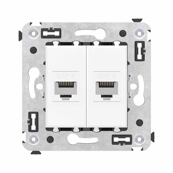 Компьютерная розетка RJ-45 без шторки в стену, кат.6 двойная, Avanti, белое облако Компьютерная розетка RJ-45 без шторки в стену, кат.6 двойная, Avanti, белое облако