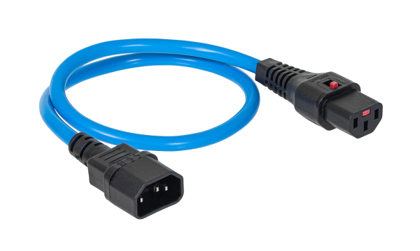 Шнур питания термостойкий с фиксатором IEC60320 C13 / IEC60320 C14, 10А, 250В (3×1,5), 0,5м, синий