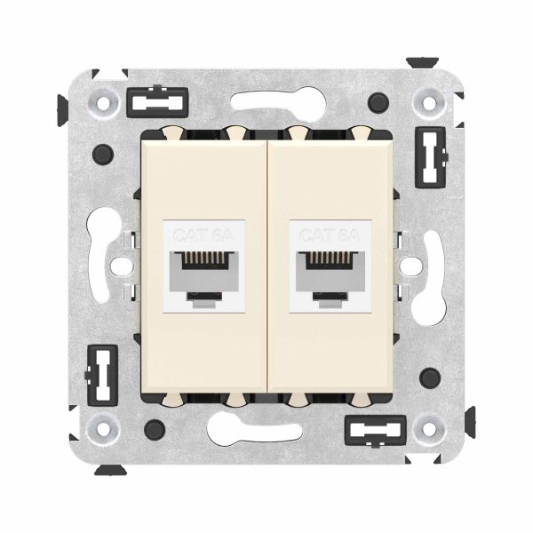 Компьютерная розетка RJ-45 без шторки в стену, кат.6А двойная, Avanti, ванильная дымка Компьютерная розетка RJ-45 без шторки в стену, кат.6А двойная, Avanti, ванильная дымка