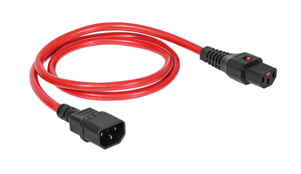 Шнур питания термостойкий с фиксатором IEC60320 C13 / IEC60320 C14, 10А, 250В (3×1,5), 1м, красный Шнур питания термостойкий с фиксатором IEC60320 C13 / IEC60320 C14, 10А, 250В (3×1,5), 1м, красный