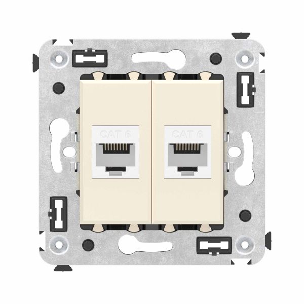 Компьютерная розетка RJ-45 без шторки в стену, кат.6 двойная, Avanti, ванильная дымка Компьютерная розетка RJ-45 без шторки в стену, кат.6 двойная, Avanti, ванильная дымка