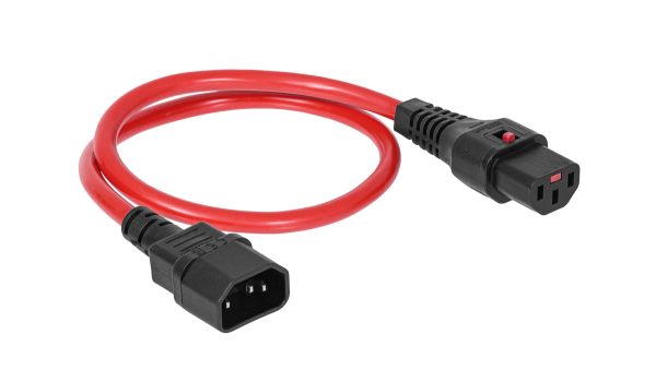 Шнур питания термостойкий с фиксатором IEC60320 C13 / IEC60320 C14, 10А, 250В (3×1,5), 0,5м, красный Шнур питания термостойкий с фиксатором IEC60320 C13 / IEC60320 C14, 10А, 250В (3×1,5), 0,5м, красный