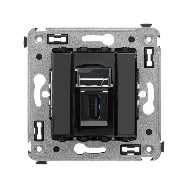 USB 3.0 розетка одинарная в стену, тип А-А, Avanti, черный квадрат USB 3.0 розетка одинарная в стену, тип А-А, Avanti, черный квадрат