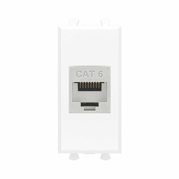 Компьютерная розетка RJ-45 без шторки модульная, кат.6 экранированная, Avanti, белое облако, 1 модуль Компьютерная розетка RJ-45 без шторки модульная, кат.6 экранированная, Avanti, белое облако, 1 модуль