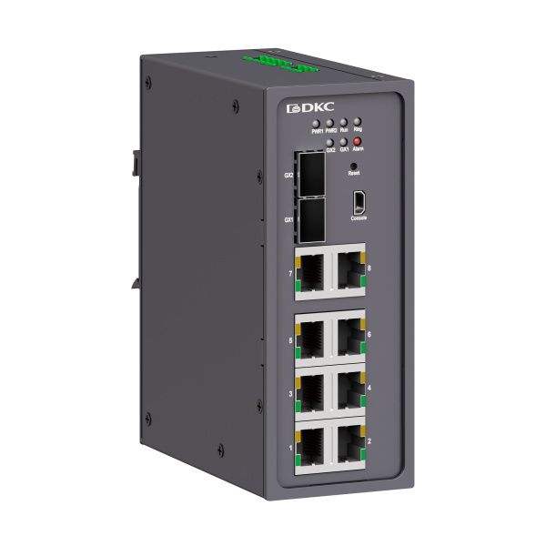 Промышленный управляемый коммутатор, 2×100Base-X, 1000Base-X,10/100/1000Base-T(X) SFP слота: 8×10/100Base-T(X) портов RJ45,консольный порт Mini USB, 24-48В DC (18-72В DC), с резервированием Промышленный управляемый коммутатор, 2×100Base-X, 1000Base-X,10/100/1000Base-T(X) SFP слота: 8×10/100Base-T(X) портов RJ45,консольный порт Mini USB, 24-48В DC (18-72В DC), с резервированием