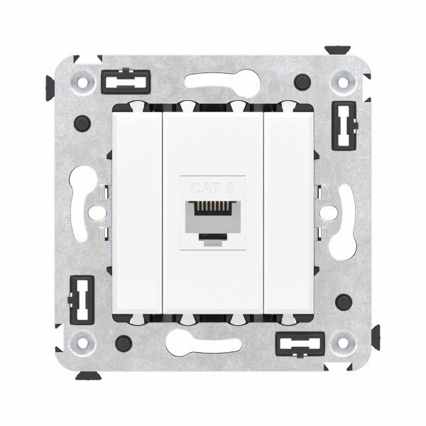 Компьютерная розетка RJ-45 без шторки в стену, кат.6 одинарная, Avanti, белое облако Компьютерная розетка RJ-45 без шторки в стену, кат.6 одинарная, Avanti, белое облако