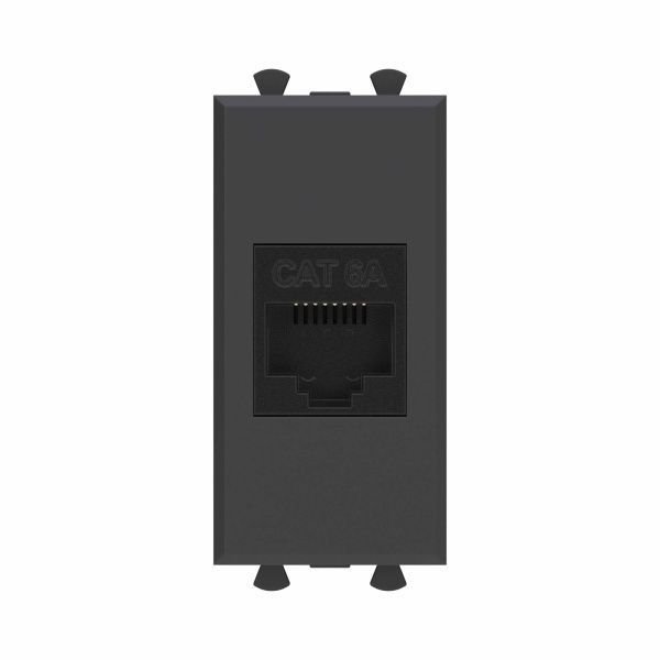 Компьютерная розетка RJ-45 без шторки модульная, кат.6А, Avanti, черный матовый, 1 модуль Компьютерная розетка RJ-45 без шторки модульная, кат.6А, Avanti, черный матовый, 1 модуль