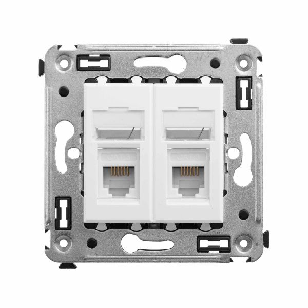 Телефонная розетка RJ-12 в стену двойная, Avanti, белое облако Телефонная розетка RJ-12 в стену двойная, Avanti, белое облако