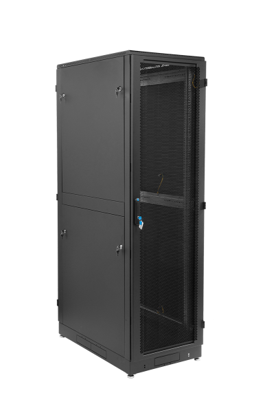 Шкаф серверный напольный 48U (600 × 1200) дверь перфорированная 2 шт., цвет черный Шкаф серверный напольный 48U (600 × 1200) дверь перфорированная 2 шт., цвет черный