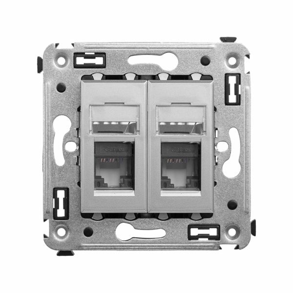 Компьютерная розетка RJ-45 в стену, кат.6А двойная, Avanti, закаленная сталь Компьютерная розетка RJ-45 в стену, кат.6А двойная, Avanti, закаленная сталь