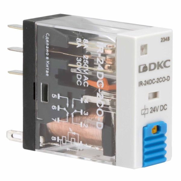 Реле миниатюрное промышленное, 2CO, ком. ток 8А, AgSnO₂, напряжение 110VDC, опция: тест-кнопка+светодиод+защитный диод Реле миниатюрное промышленное, 2CO, ком. ток 8А, AgSnO₂, напряжение 110VDC, опция: тест-кнопка+светодиод+защитный диод
