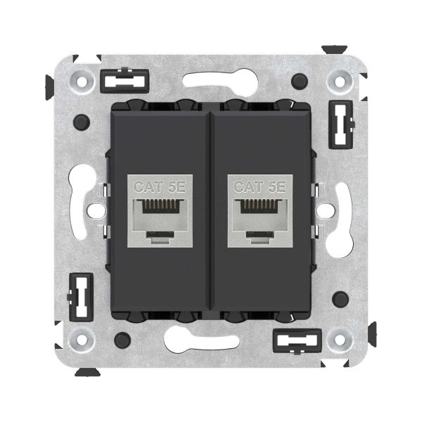 Компьютерная розетка RJ-45 без шторки в стену, кат.5e двойная экранированная, Avanti, черный матовый Компьютерная розетка RJ-45 без шторки в стену, кат.5e двойная экранированная, Avanti, черный матовый