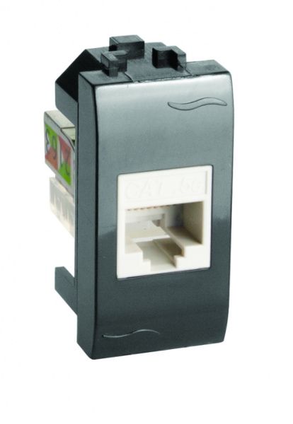 Компьютерная розетка RJ45 кат.6, 8P8C, Brava, черная, 1мод Компьютерная розетка RJ45 кат.6, 8P8C, Brava, черная, 1мод