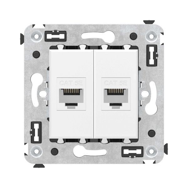 Компьютерная розетка RJ-45 без шторки в стену, кат.5е двойная, Avanti, белое облако Компьютерная розетка RJ-45 без шторки в стену, кат.5е двойная, Avanti, белое облако