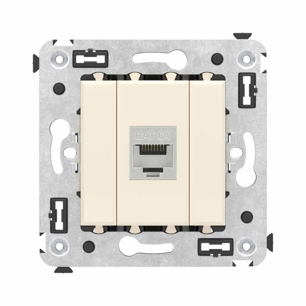 Компьютерная розетка RJ-45 без шторки в стену, кат.6A одинарная экранированная, Avanti, ванильная дымка Компьютерная розетка RJ-45 без шторки в стену, кат.6A одинарная экранированная, Avanti, ванильная дымка