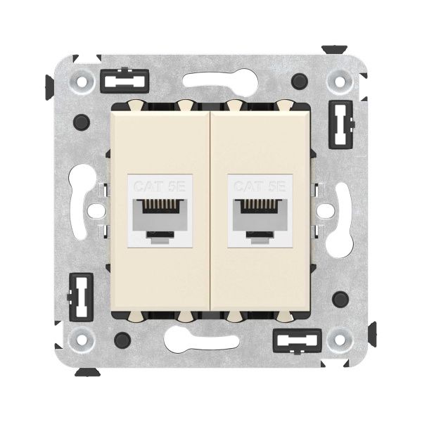 Компьютерная розетка RJ-45 без шторки в стену, кат.5е двойная, Avanti, ванильная дымка Компьютерная розетка RJ-45 без шторки в стену, кат.5е двойная, Avanti, ванильная дымка