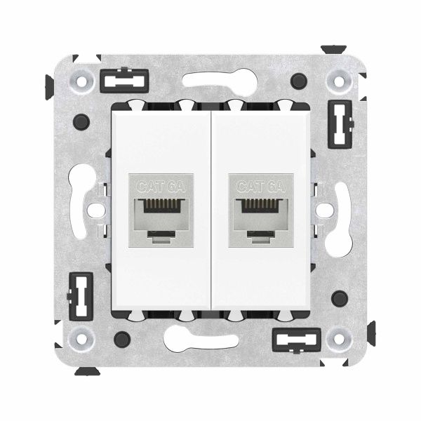 Компьютерная розетка RJ-45 без шторки в стену, кат.6A двойная экранированная, Avanti, белое облако Компьютерная розетка RJ-45 без шторки в стену, кат.6A двойная экранированная, Avanti, белое облако