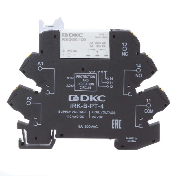 Реле интерфейсное, 1CO, ком. ток 6А, AgSnO2, напряжение 110V AC/DC, push-in клеммы. Реле интерфейсное, 1CO, ком. ток 6А, AgSnO2, напряжение 110V AC/DC, push-in клеммы.