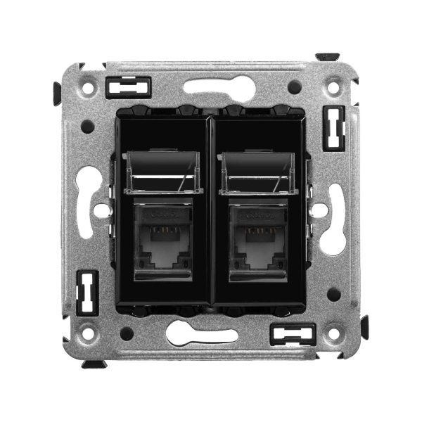 Компьютерная розетка RJ-45 в стену, кат.6А двойная, Avanti, черный квадрат Компьютерная розетка RJ-45 в стену, кат.6А двойная, Avanti, черный квадрат