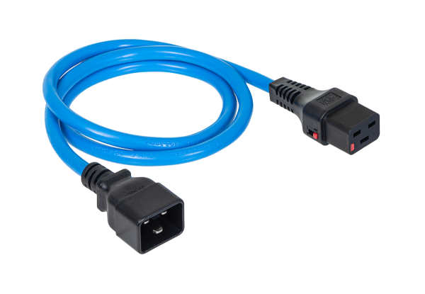 Шнур питания термостойкий с фиксатором IEC60320 C19 / IEC60320 C20, 16А, 250В (3×2,5), 1м, синий Шнур питания термостойкий с фиксатором IEC60320 C19 / IEC60320 C20, 16А, 250В (3×2,5), 1м, синий