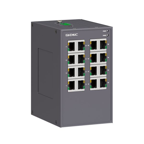 Промышленный неуправляемый коммутатор, 16×10/100Base-T(X) портов RJ45,12-48В DC/18-30В AC, с резервированием Промышленный неуправляемый коммутатор, 16×10/100Base-T(X) портов RJ45,12-48В DC/18-30В AC, с резервированием