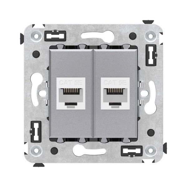 Компьютерная розетка RJ-45 без шторки в стену, кат.5е двойная, Avanti, закаленная сталь Компьютерная розетка RJ-45 без шторки в стену, кат.5е двойная, Avanti, закаленная сталь