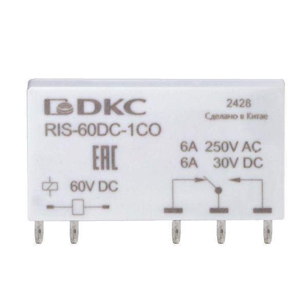 Реле миниатюрное ультратонкое, 1CO, ком. ток 6А, AgSnO2, напряжение 60V DC Реле миниатюрное ультратонкое, 1CO, ком. ток 6А, AgSnO2, напряжение 60V DC
