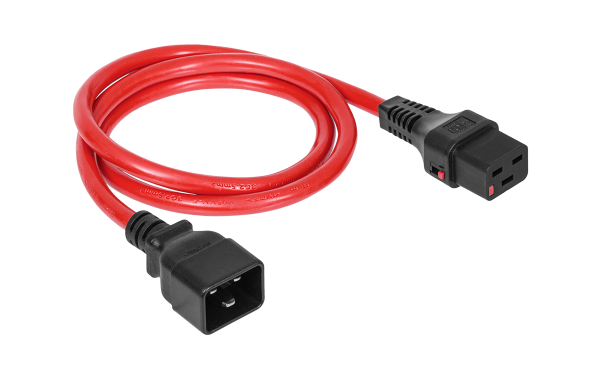 Шнур питания термостойкий с фиксатором IEC60320 C19 / IEC60320 C20, 16А, 250В (3×2,5), 1м, красный Шнур питания термостойкий с фиксатором IEC60320 C19 / IEC60320 C20, 16А, 250В (3×2,5), 1м, красный