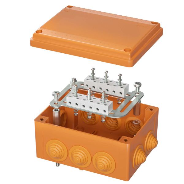 Коробка пластиковая FS с кабельными вводами и клеммниками, IP55,240х190х90 мм, 8р, 450V, 32A, 10 мм2, нерж.контакт Коробка пластиковая FS с кабельными вводами и клеммниками, IP55,240х190х90 мм, 8р, 450V, 32A, 10 мм2, нерж.контакт
