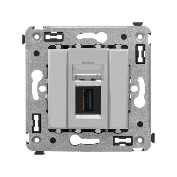 USB 3.0 розетка одинарная в стену, тип А-А, Avanti, закаленная сталь USB 3.0 розетка одинарная в стену, тип А-А, Avanti, закаленная сталь