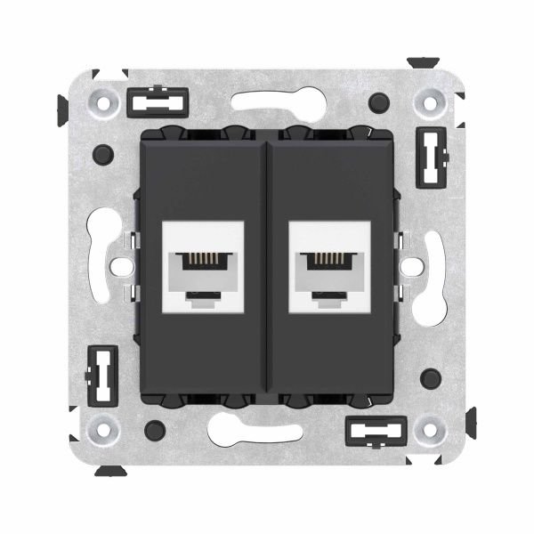 Телефонная розетка RJ-12 без шторки в стену двойная, Avanti, черный матовый Телефонная розетка RJ-12 без шторки в стену двойная, Avanti, черный матовый