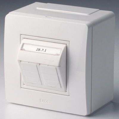 Коробка в сборе с 2 розетками RJ45, кат.5е (телефон / компьютер), коричневая Коробка в сборе с 2 розетками RJ45, кат.5е (телефон / компьютер), коричневая