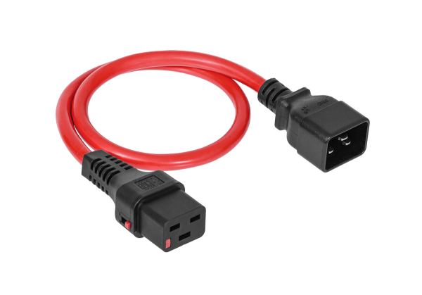 Шнур питания термостойкий с фиксатором IEC60320 C19 / IEC60320 C20, 16А, 250В (3×2,5), 0,5м, красный Шнур питания термостойкий с фиксатором IEC60320 C19 / IEC60320 C20, 16А, 250В (3×2,5), 0,5м, красный
