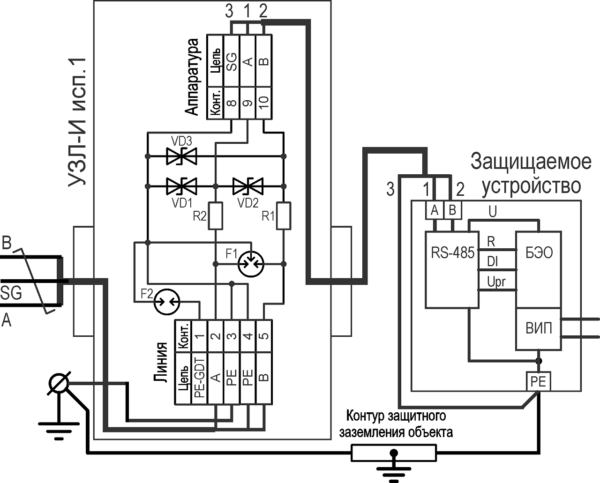 Устройство защиты портов интерфейса RS-485 УЗЛ-И исп.1. Изображение 1 Устройство защиты портов интерфейса RS-485 УЗЛ-И исп.1. Изображение 2