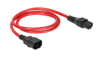 Шнур питания термостойкий с фиксатором IEC60320 C13 / IEC60320 C14, 10А, 250В (3×1,5), 1м, красный